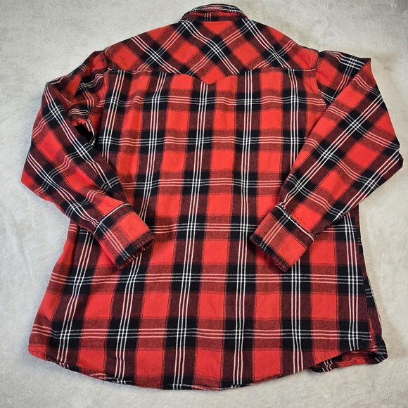 Wrangler Western Top Mens XLT Red Plaid Flannel Thick Thrashed Western Ranch - Picture 14 of 14